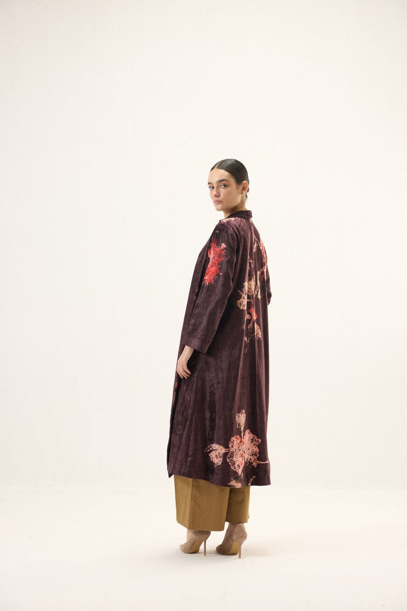 Fig Trench Coat by Khara Kapas in purple for women in Singapore