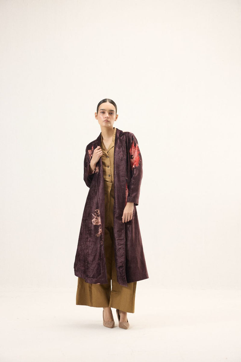 Fig Trench Coat by Khara Kapas in purple for women in Singapore