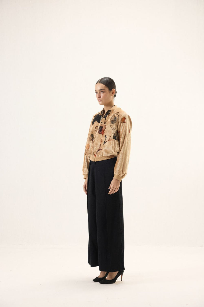Sandswept Bomber Jacket by Khara Kapas in gold for women in Singapore
