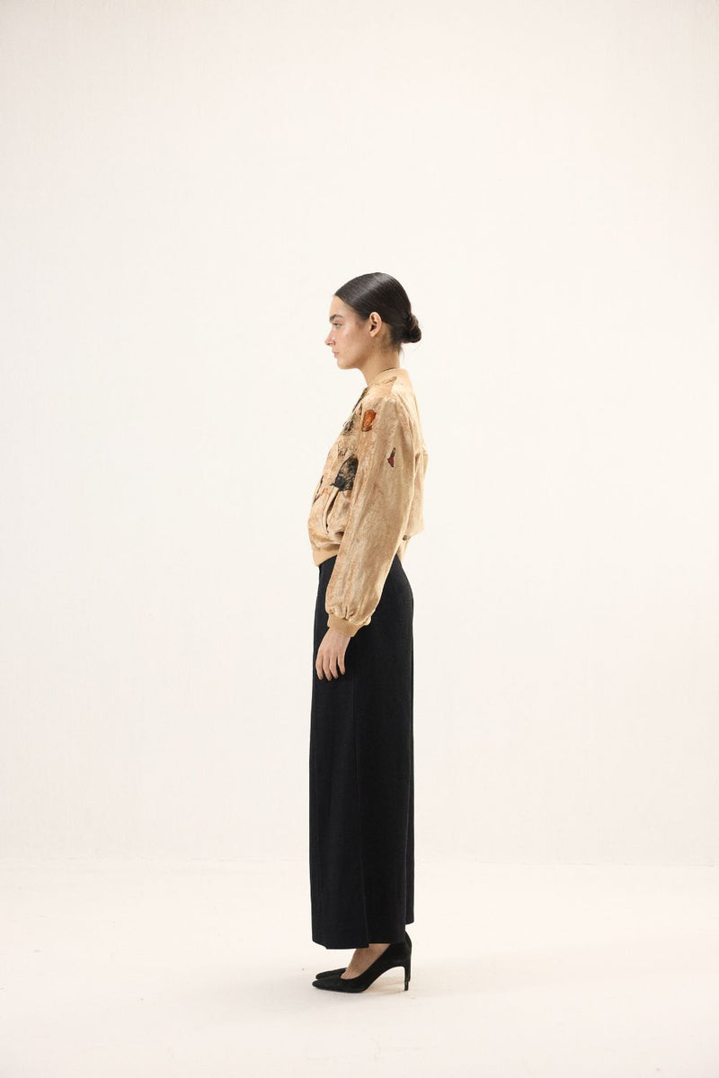 Sandswept Bomber Jacket by Khara Kapas in gold for women in Singapore