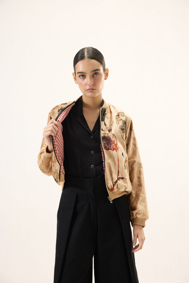 Sandswept Bomber Jacket by Khara Kapas in gold for women in Singapore
