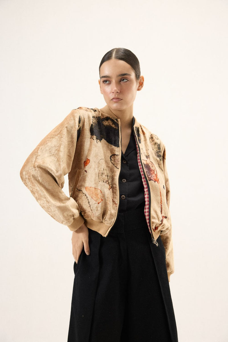 Sandswept Bomber Jacket by Khara Kapas in gold for women in Singapore