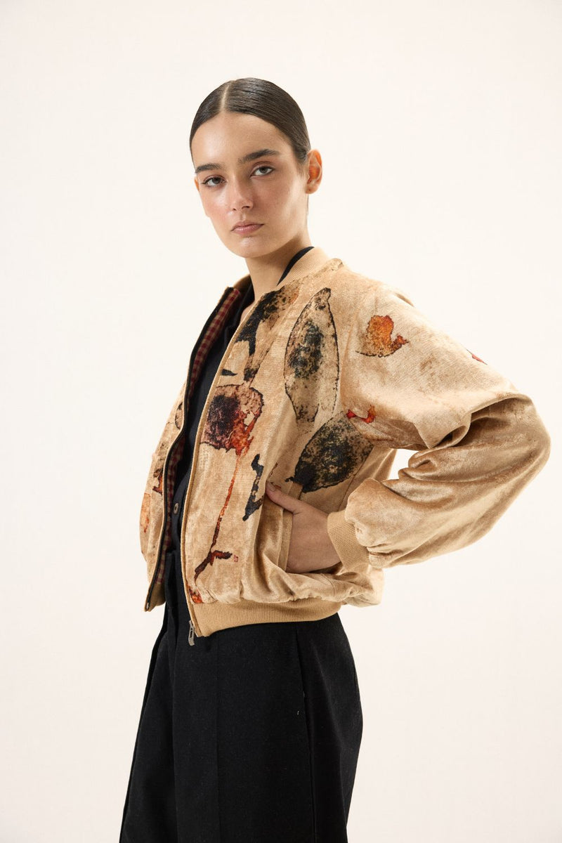Sandswept Bomber Jacket by Khara Kapas in gold for women in Singapore