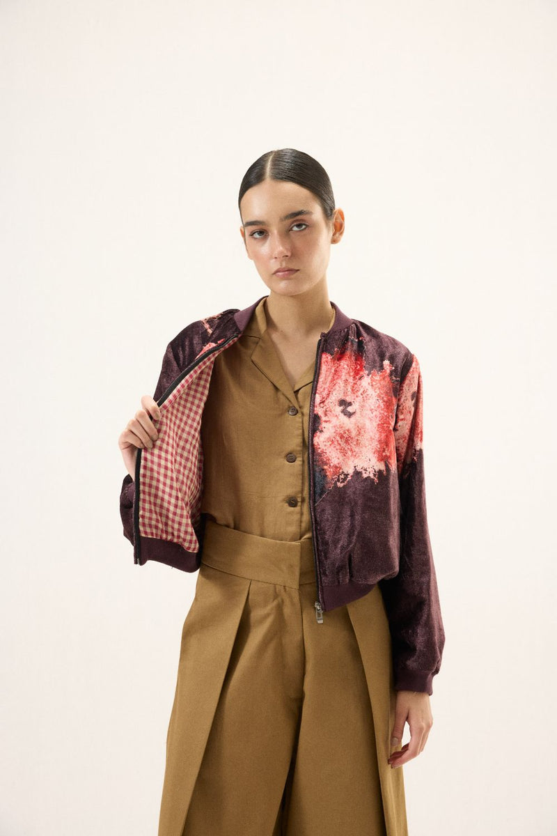Plum Blossom Bomber Jacket by Khara Kapas in purple for women in Singapore
