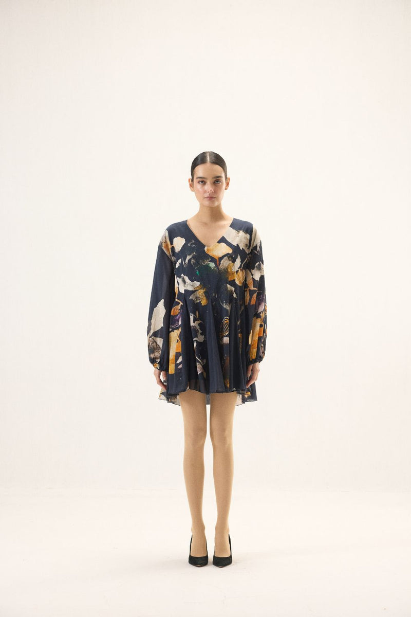 Ink Shade Dress mulmul by Khara Kapas in navy for women in Singapore