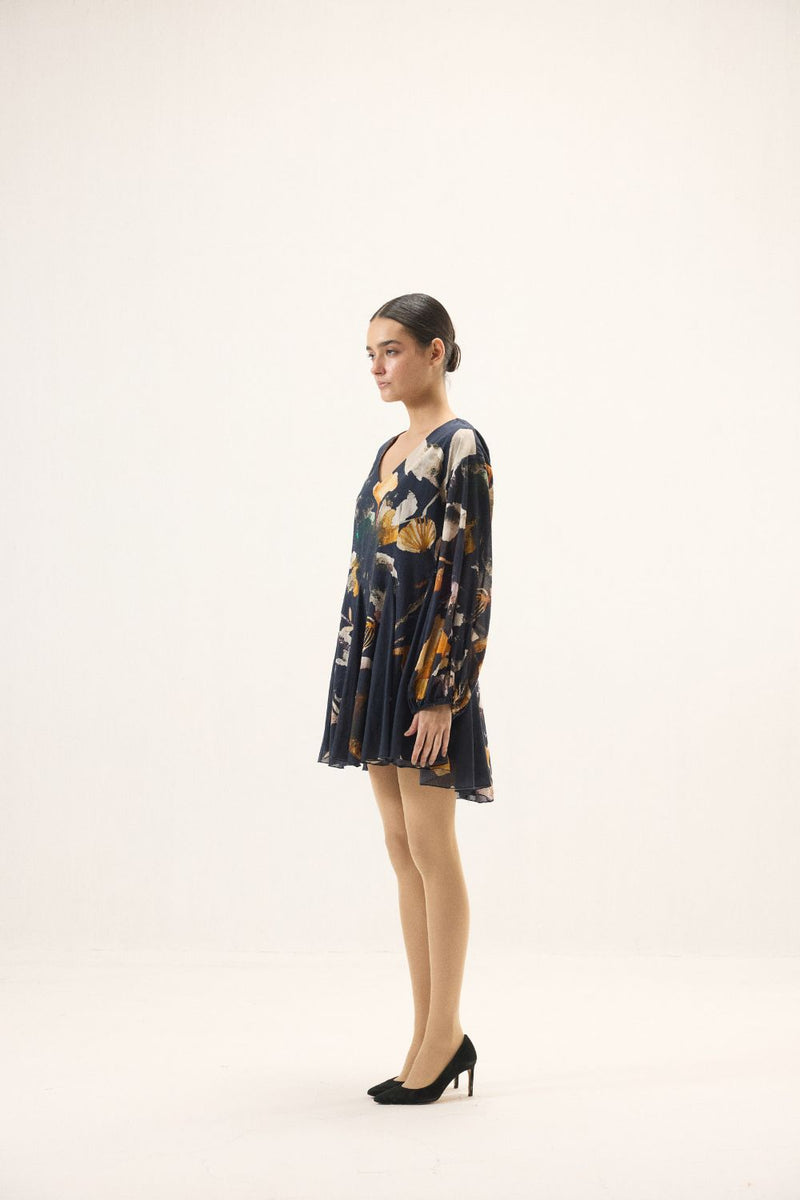 Ink Shade Dress mulmul by Khara Kapas in navy for women in Singapore