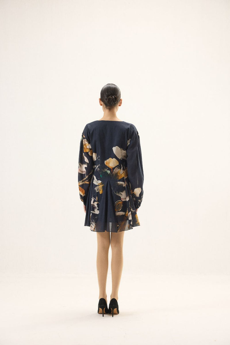 Ink Shade Dress mulmul by Khara Kapas in navy for women in Singapore