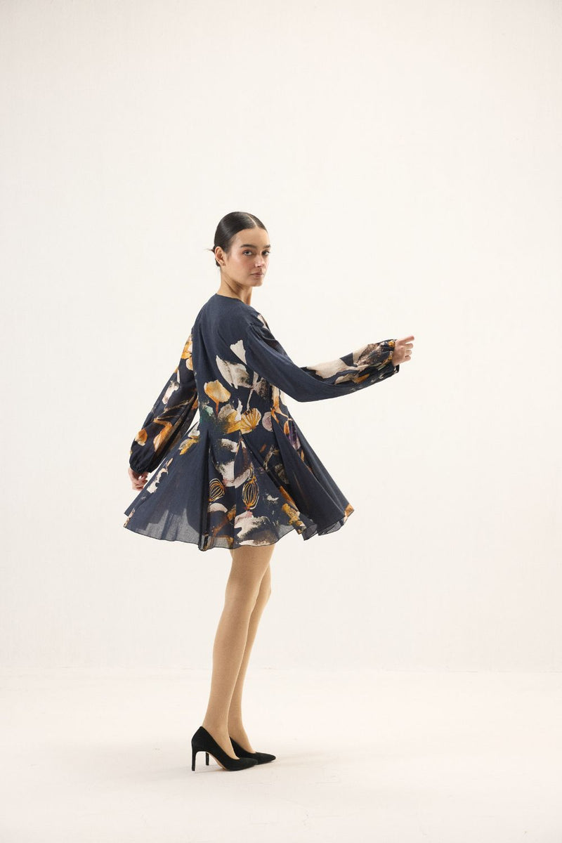 Ink Shade Dress mulmul by Khara Kapas in navy for women in Singapore