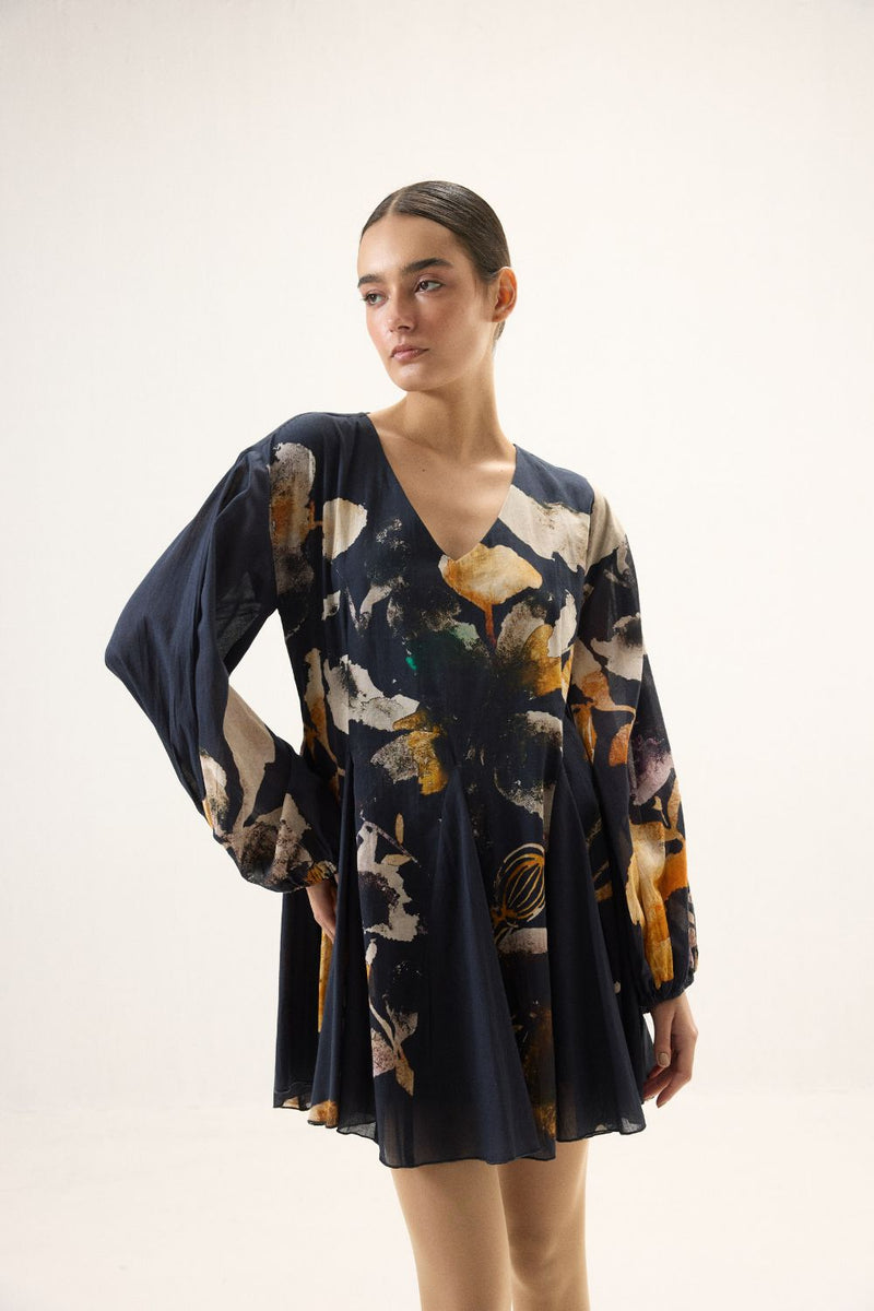 Ink Shade Dress mulmul by Khara Kapas in navy for women in Singapore