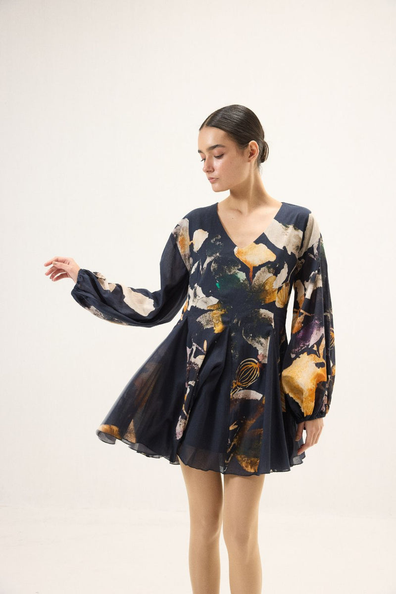 Ink Shade Dress mulmul by Khara Kapas in navy for women in Singapore