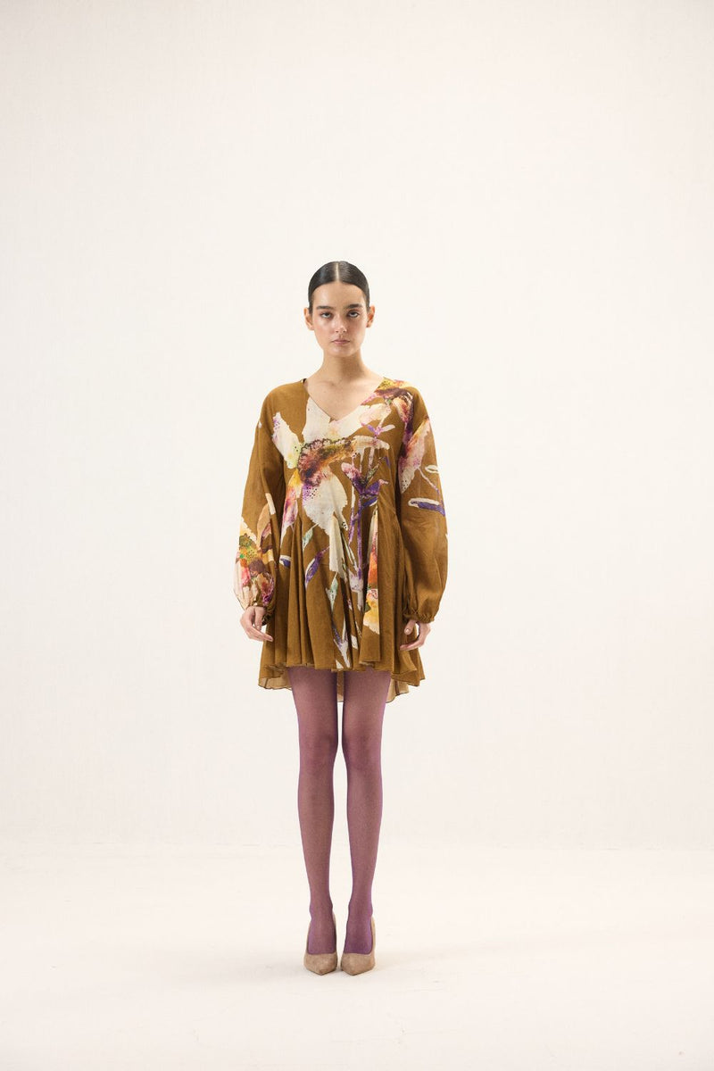 Grain Dress mulmul by Khara Kapas in brown for women in Singapore