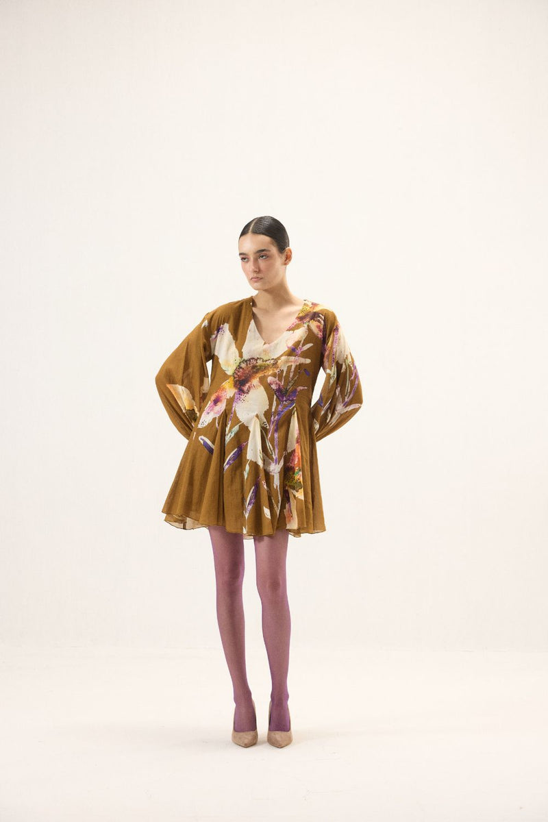 Grain Dress mulmul by Khara Kapas in brown for women in Singapore