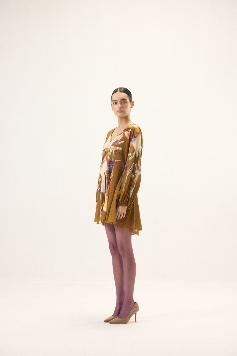 Grain Dress mulmul by Khara Kapas in brown for women in Singapore