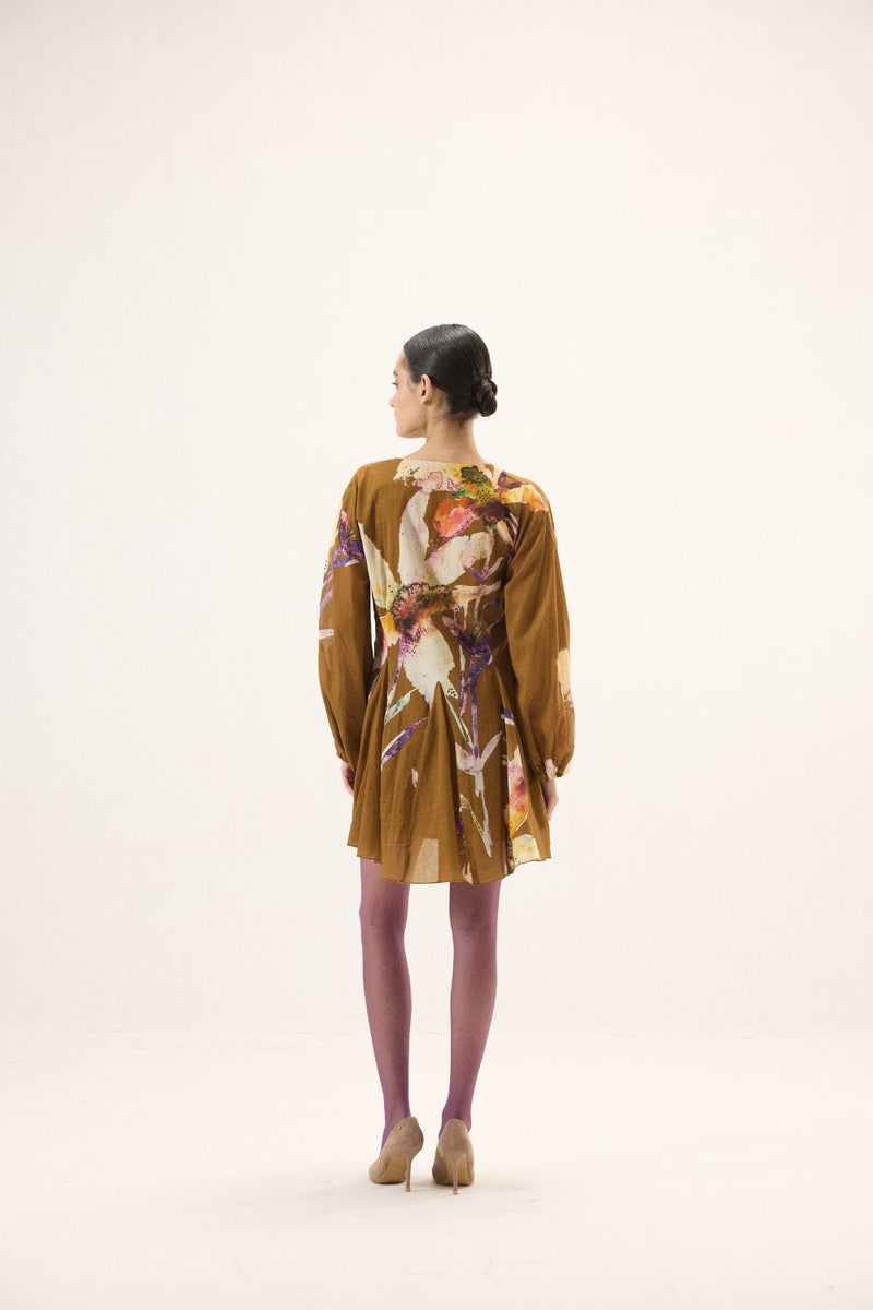 Grain Dress mulmul by Khara Kapas in brown for women in Singapore
