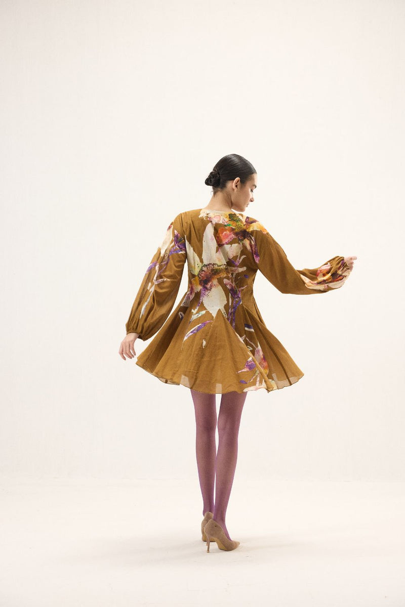 Grain Dress mulmul by Khara Kapas in brown for women in Singapore