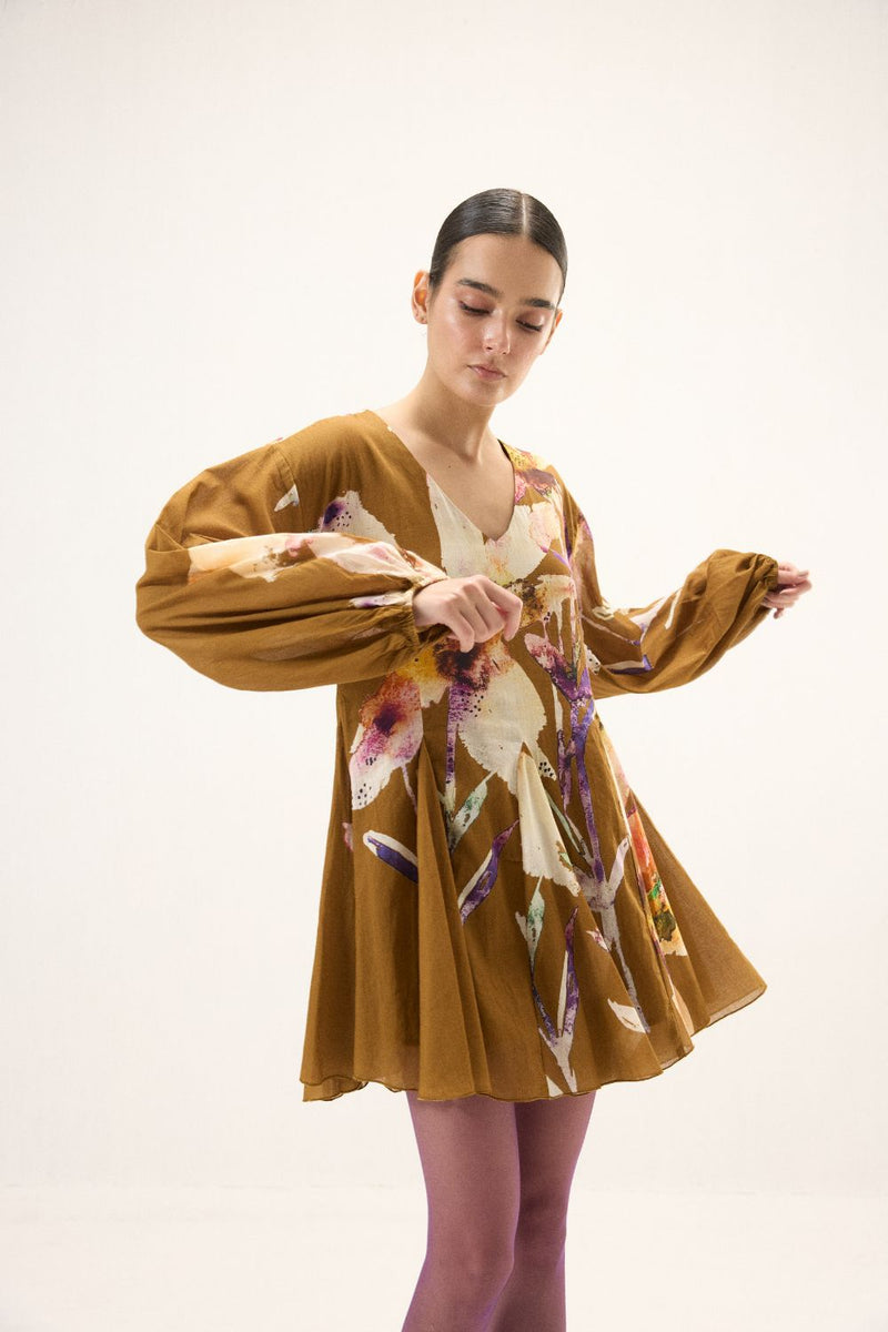 Grain Dress mulmul by Khara Kapas in brown for women in Singapore