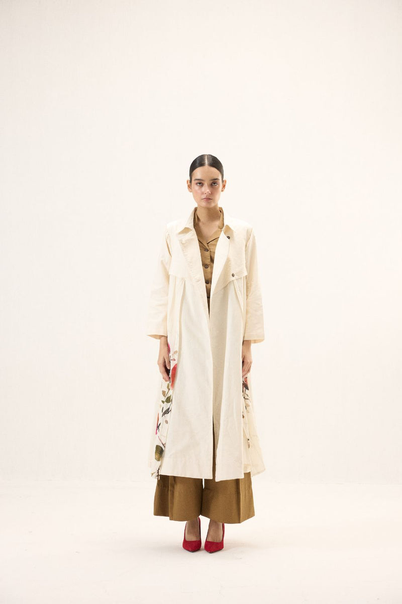 Maison Trench Coat mulmul by Khara Kapas in ivory for women in Singapore