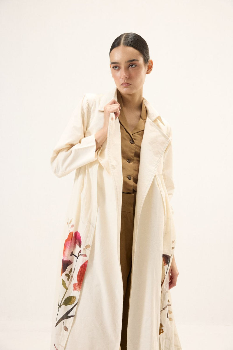 Maison Trench Coat mulmul by Khara Kapas in ivory for women in Singapore