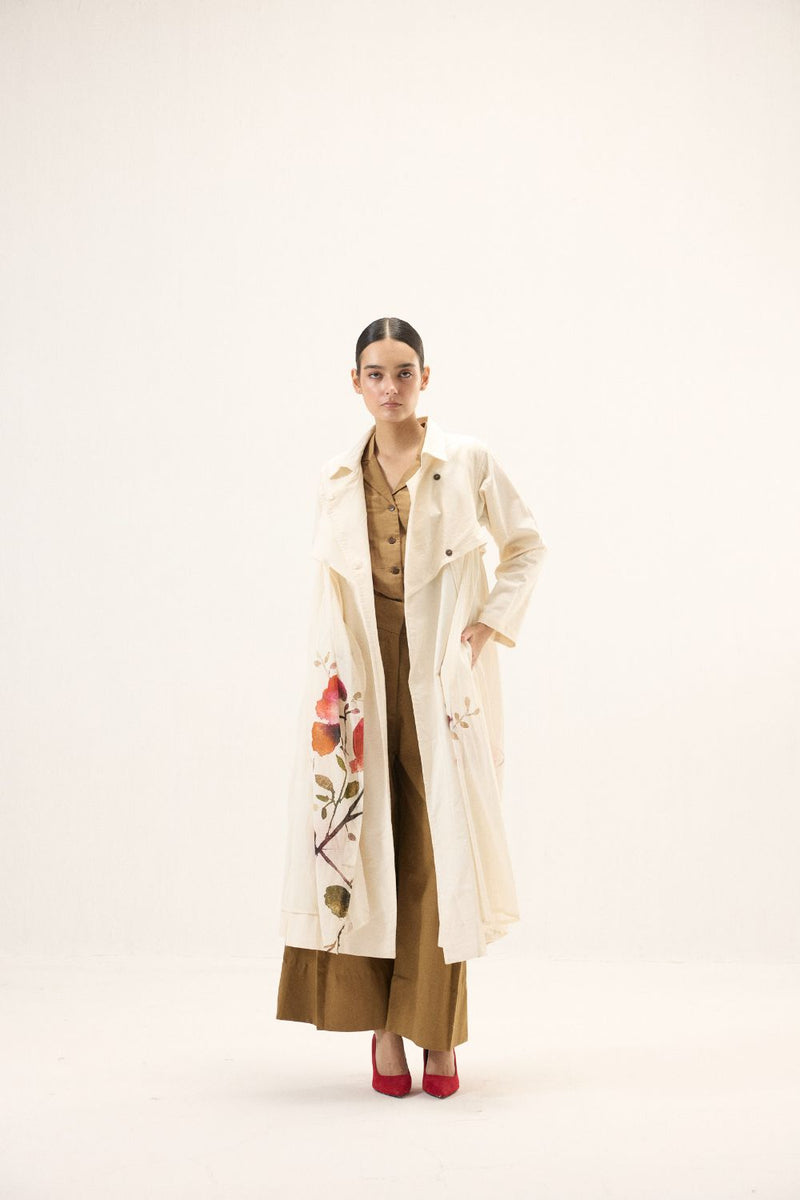 Maison Trench Coat mulmul by Khara Kapas in ivory for women in Singapore