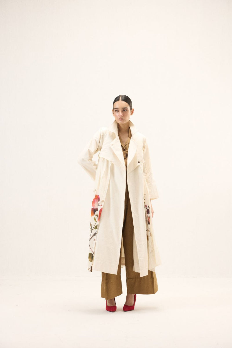 Maison Trench Coat mulmul by Khara Kapas in ivory for women in Singapore