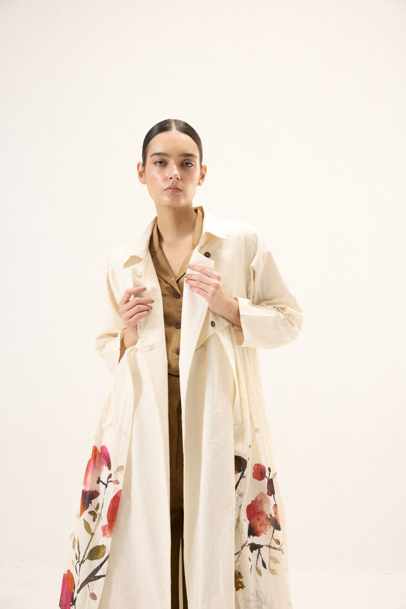 Maison Trench Coat mulmul by Khara Kapas in ivory for women in Singapore