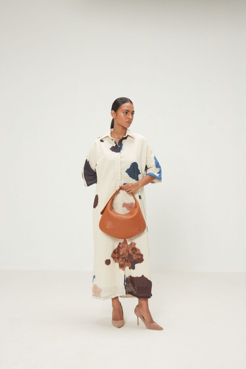 Dapple Shirt Dress mul by Khara Kapas in ecru for women in Singapore