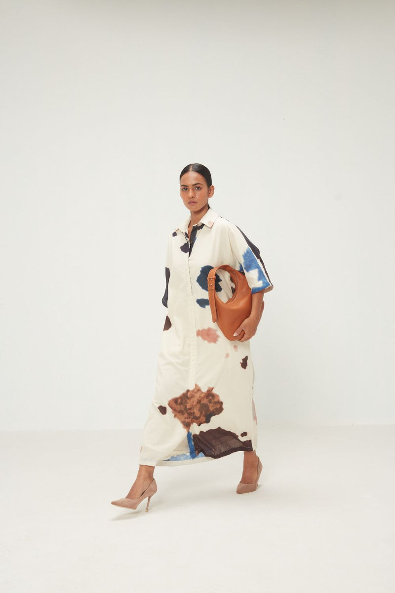 Dapple Shirt Dress mul by Khara Kapas in ecru for women in Singapore
