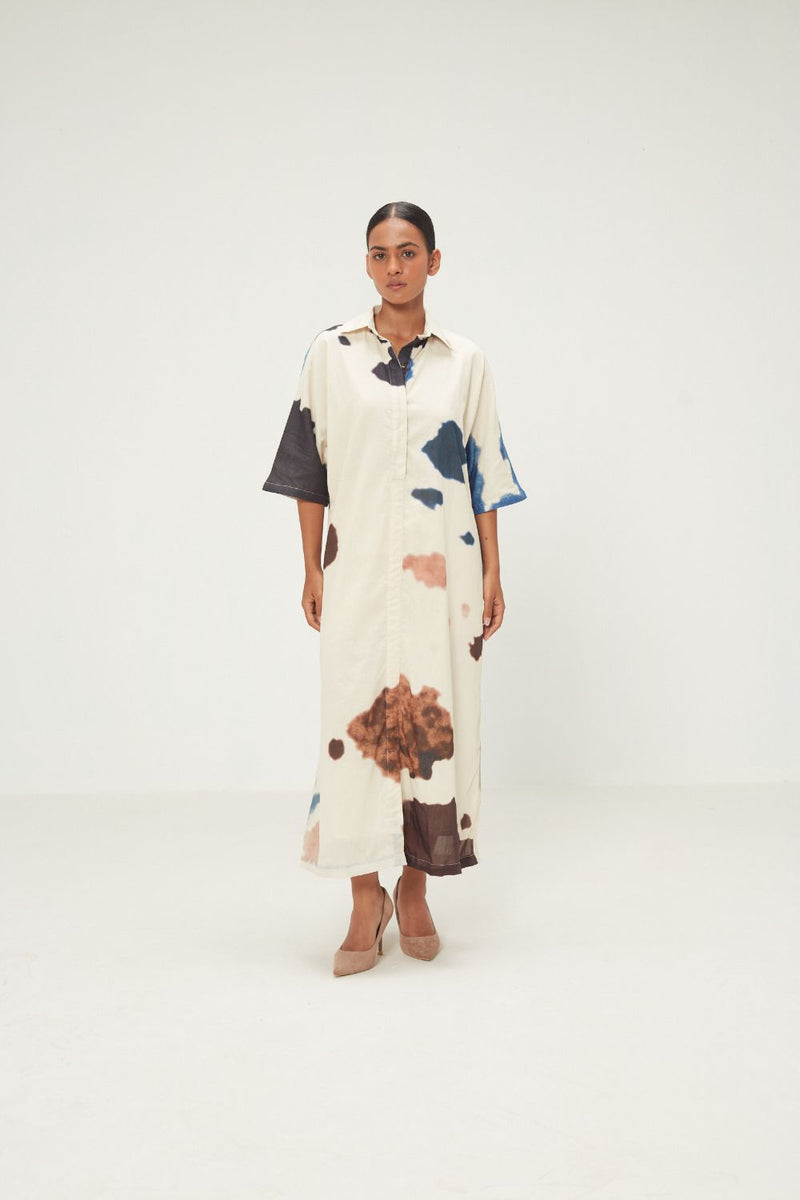 Dapple Shirt Dress mul by Khara Kapas in ecru for women in Singapore