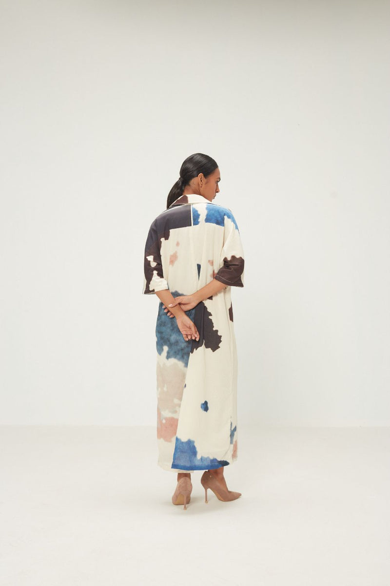 Dapple Shirt Dress mul by Khara Kapas in ecru for women in Singapore