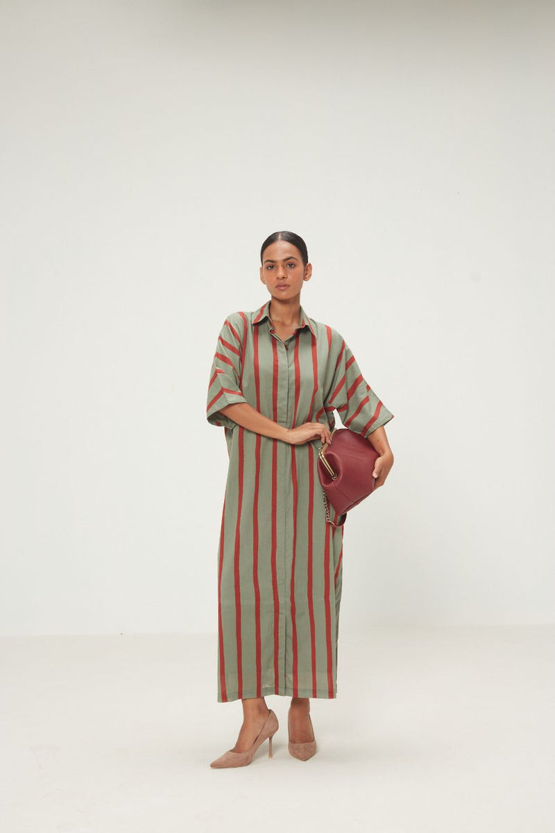Parallel Shirt Dress mul by Khara Kapas in green for women in Singapore