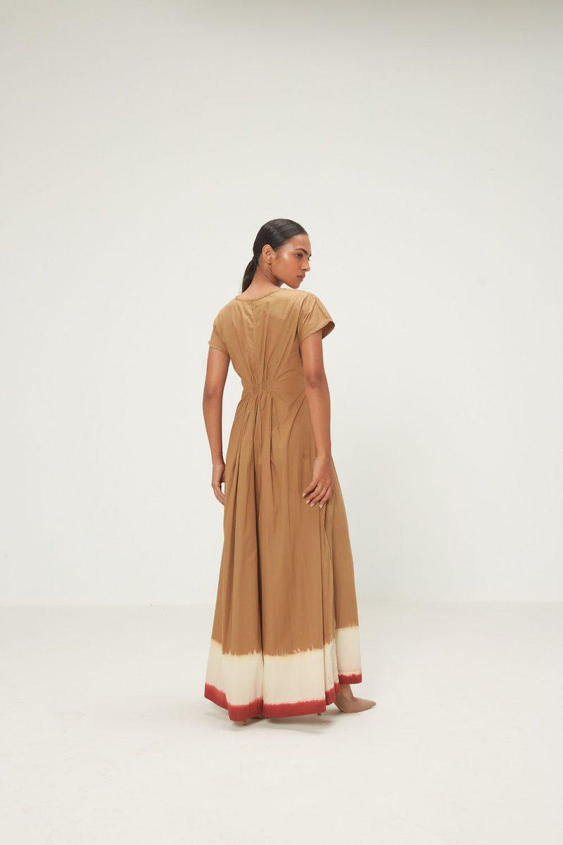Mrida Jumpsuit poplin by Khara Kapas in khaki brrown for women in Singapore