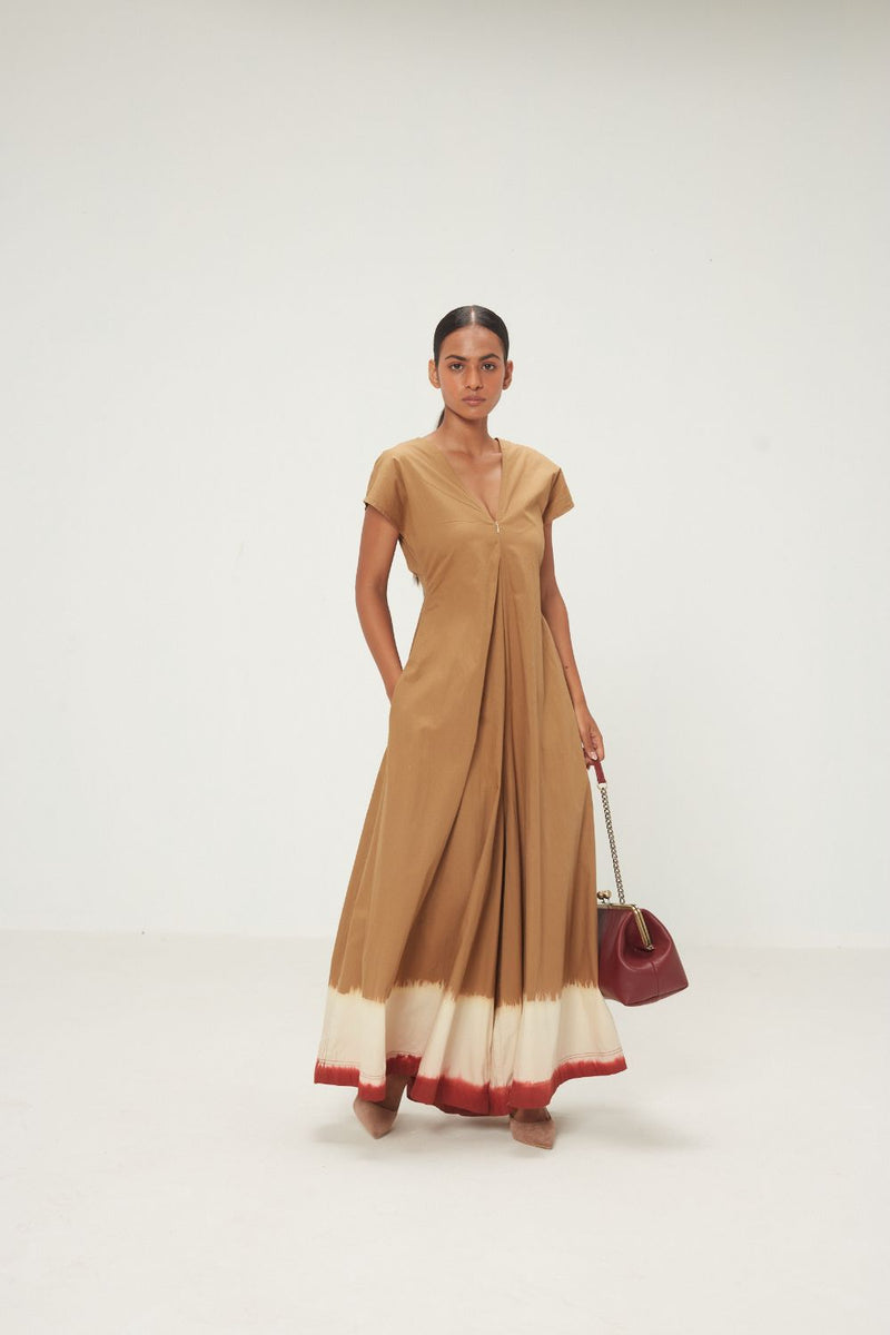 Mrida Jumpsuit poplin by Khara Kapas in khaki brrown for women in Singapore