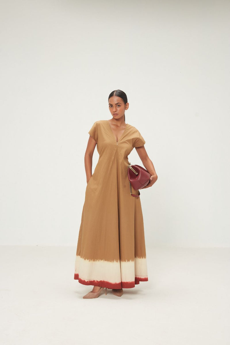 Mrida Jumpsuit poplin by Khara Kapas in khaki brrown for women in Singapore