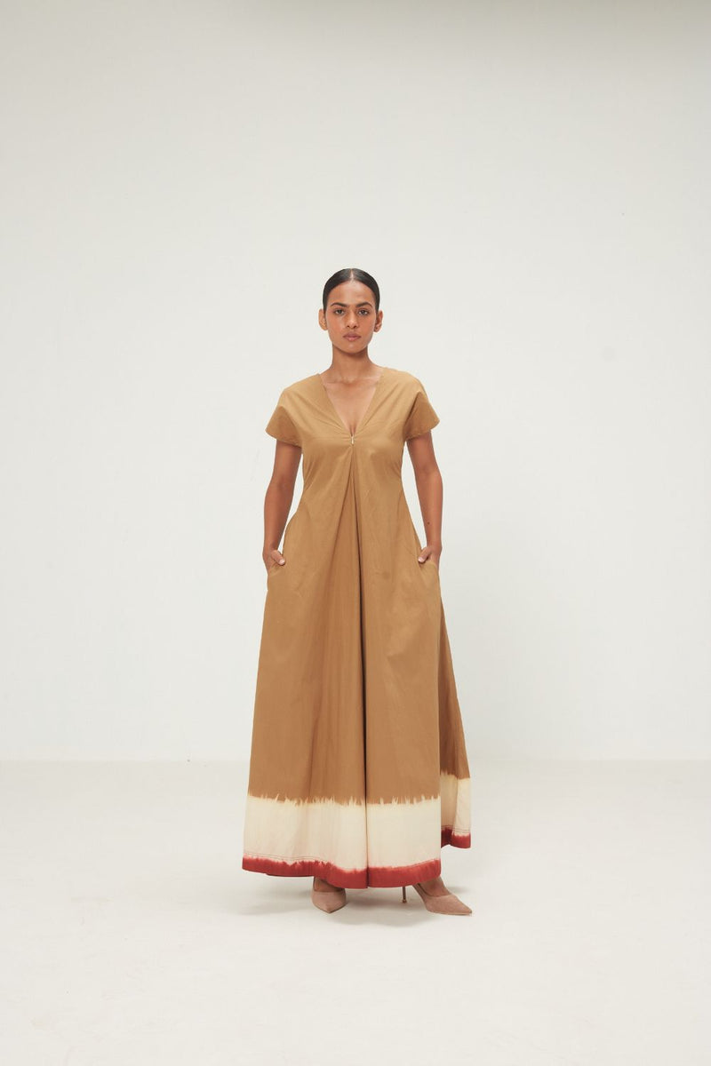 Mrida Jumpsuit poplin by Khara Kapas in khaki brrown for women in Singapore