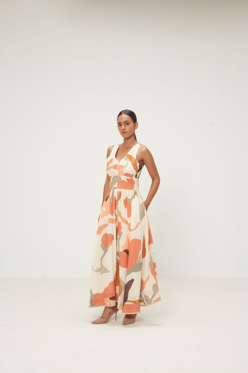 Palash Dress mul by Khara Kapas in peach for women in Singapore