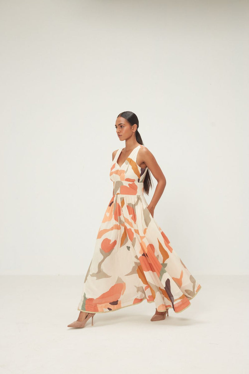 Palash Dress mul by Khara Kapas in peach for women in Singapore