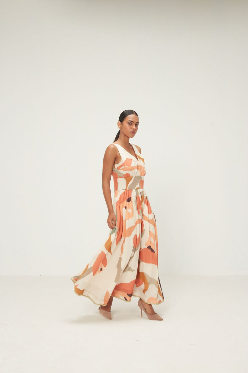 Palash Dress mul by Khara Kapas in peach for women in Singapore