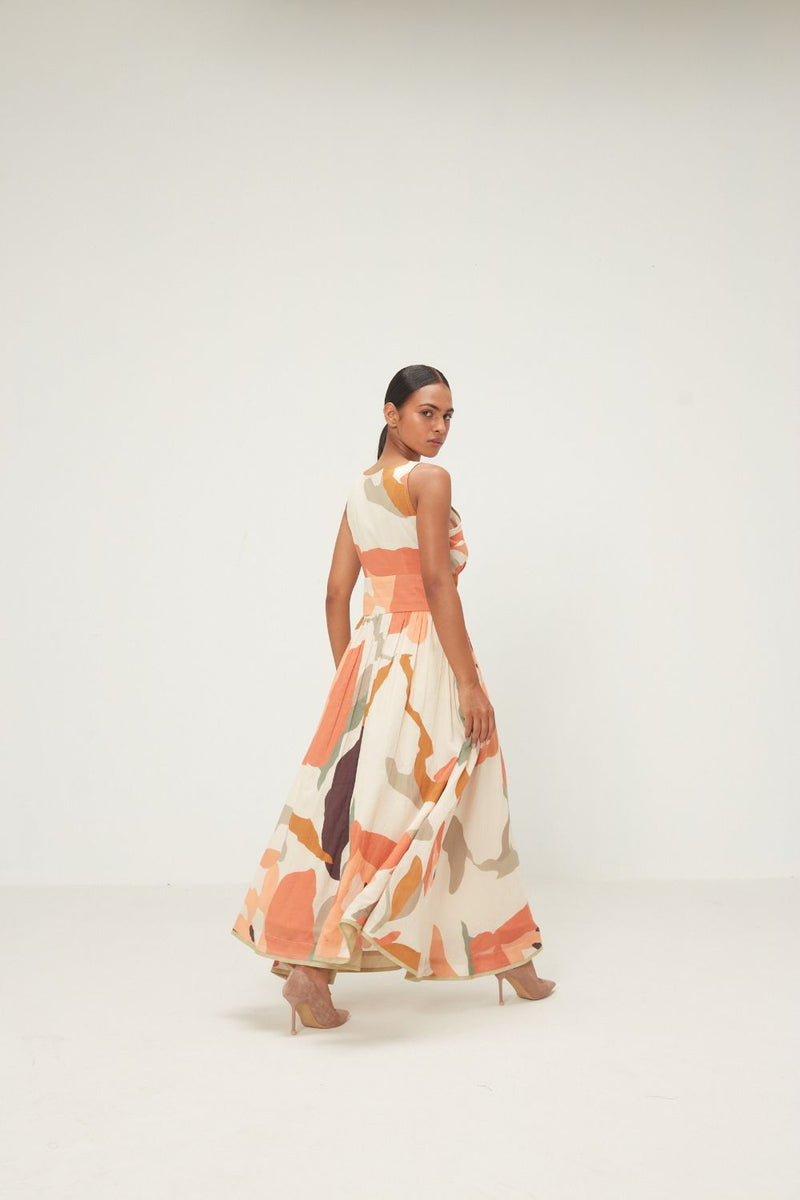 Palash Dress mul by Khara Kapas in peach for women in Singapore