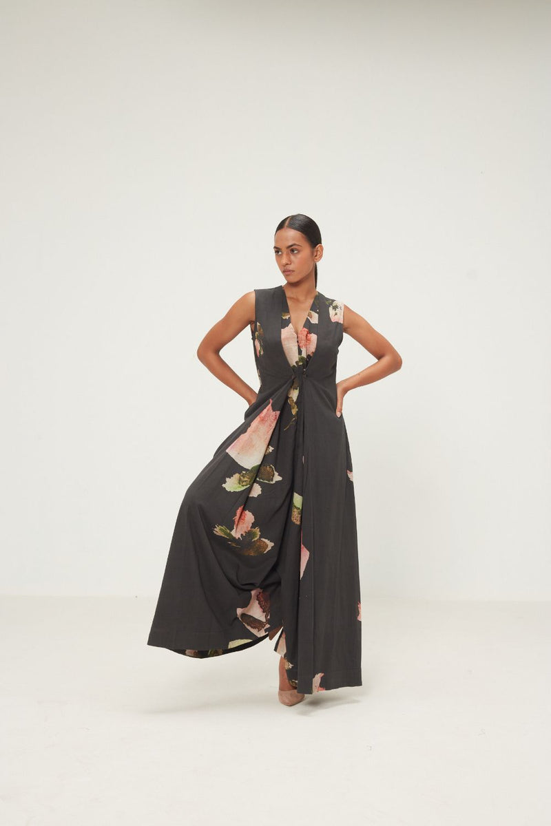 Dry Ash Jumpsuit mul by Khara Kapas in charcoal for women in Singapore