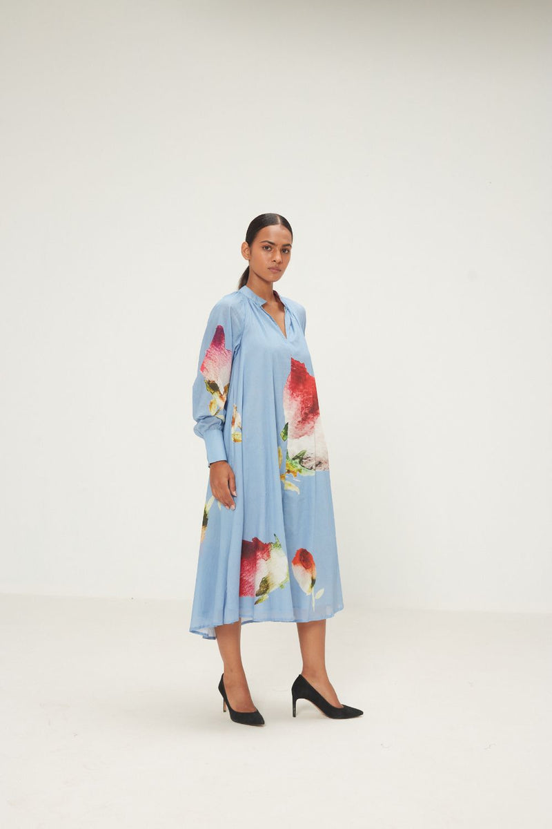 Rivara Dress mul by Khara Kapas in blue for women in Singapore