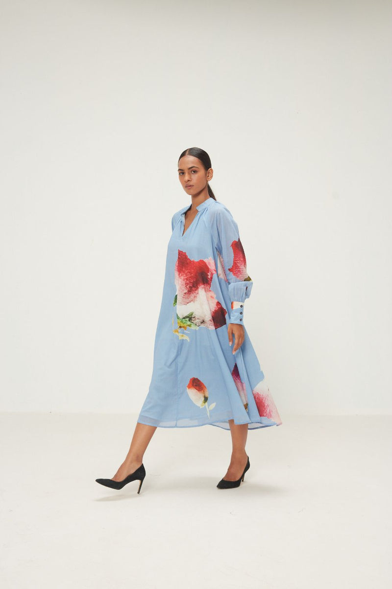 Rivara Dress mul by Khara Kapas in blue for women in Singapore