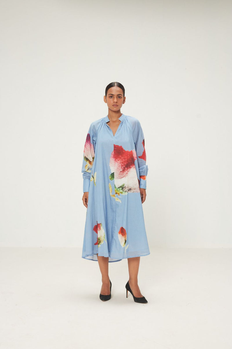 Rivara Dress mul by Khara Kapas in blue for women in Singapore