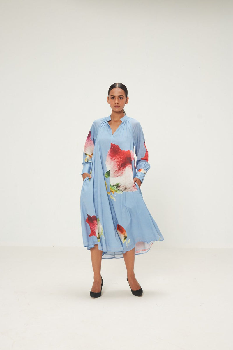 Rivara Dress mul by Khara Kapas in blue for women in Singapore