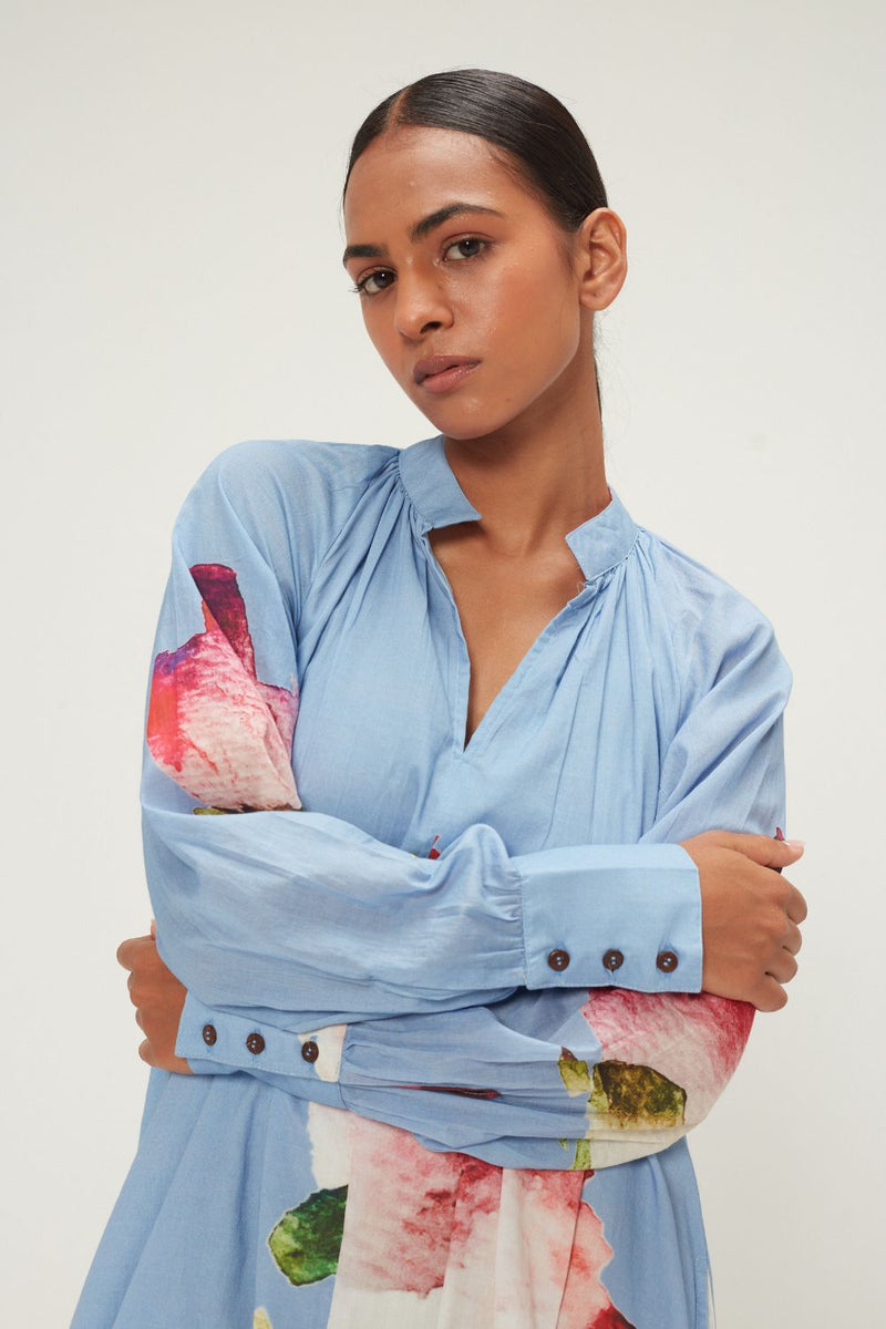 Rivara Dress mul by Khara Kapas in blue for women in Singapore