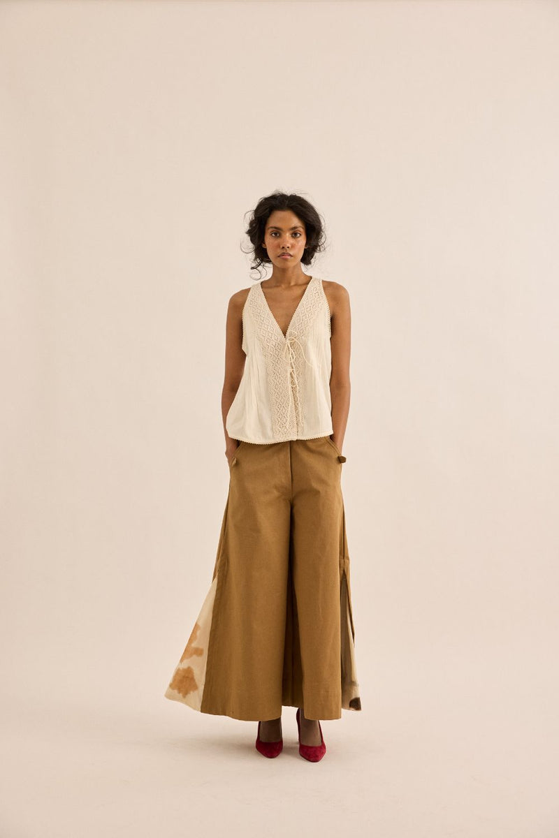 Earth Brown Pants twill by Khara Kapas in brown for women in Singapore