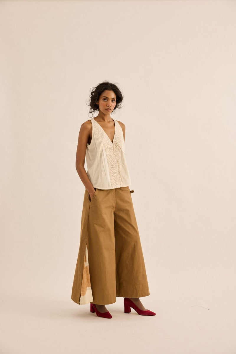 Earth Brown Pants twill by Khara Kapas in brown for women in Singapore