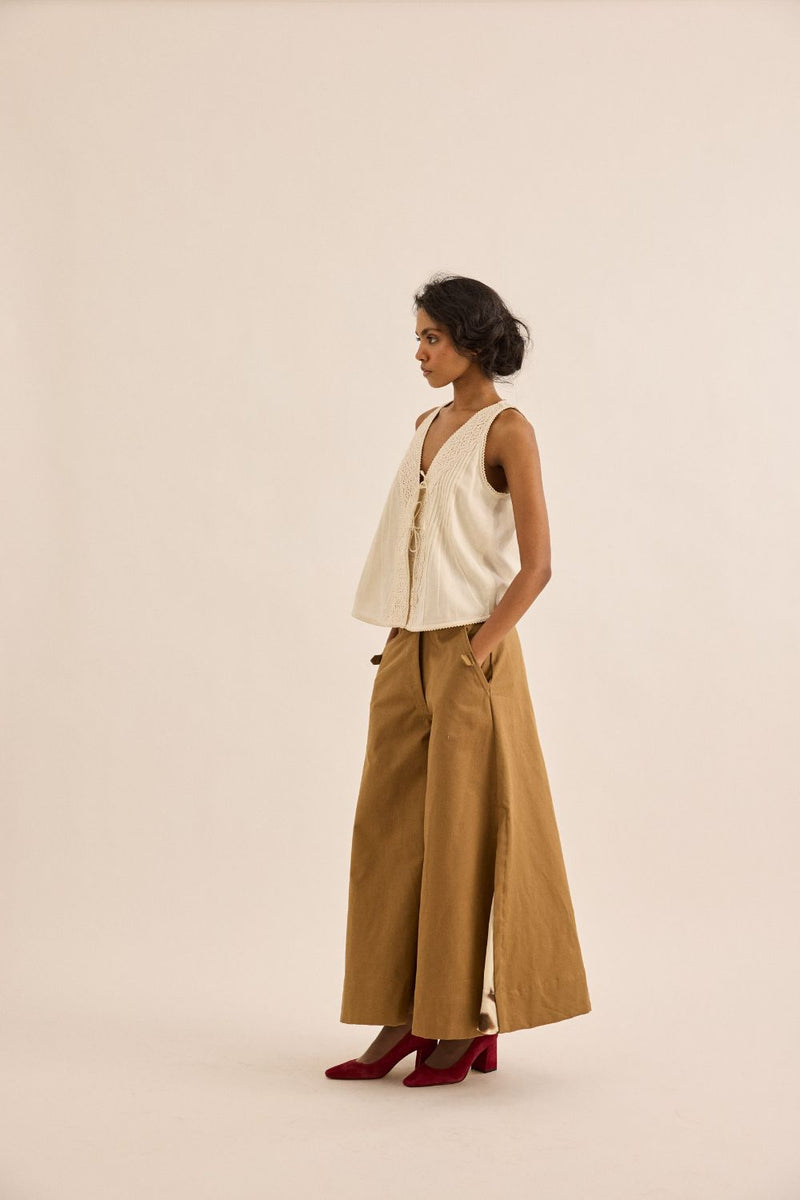 Earth Brown Pants twill by Khara Kapas in brown for women in Singapore