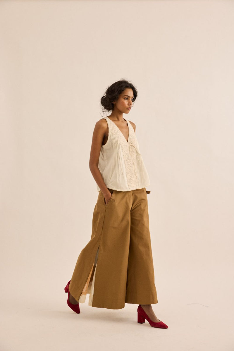 Earth Brown Pants twill by Khara Kapas in brown for women in Singapore