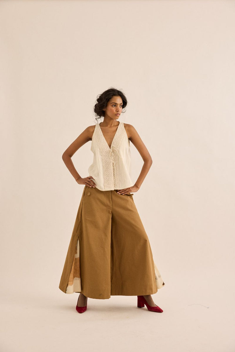 Earth Brown Pants twill by Khara Kapas in brown for women in Singapore