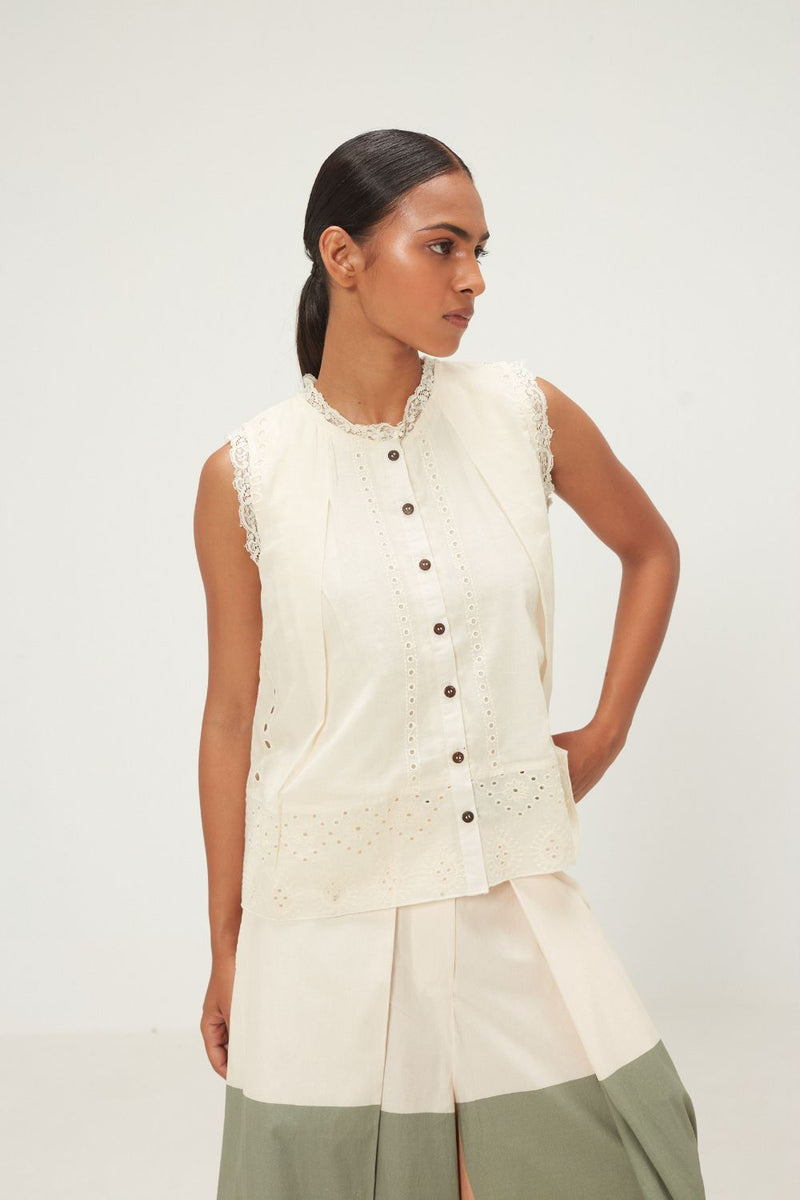 Wild Pearl Top mul by Khara Kapas in white for women in Singapore